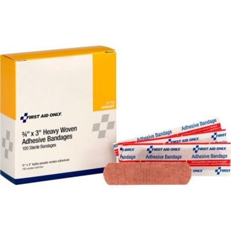 ACME UNITED First Aid Only Heavy Woven Fabric Bandages, 3/4in x 3in, 100/Box, 12PK H119